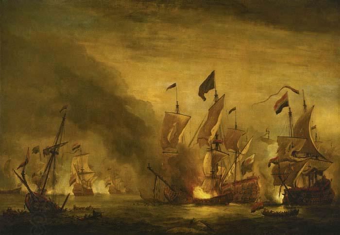 VELDE, Willem van de, the Younger The burning of the Royal James at the Battle of Solebay China oil painting art